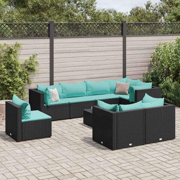 vidaXL 8 pcs conjunto lounge de jardim c/ almofad&otilde;es vime PE preto