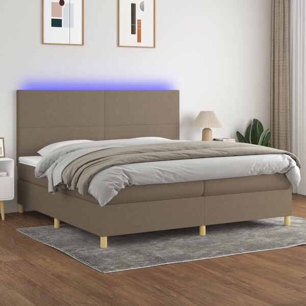 vidaXL Cama box spring colch&atilde;o/LED 200x200cm tecido cinza-acastanhado
