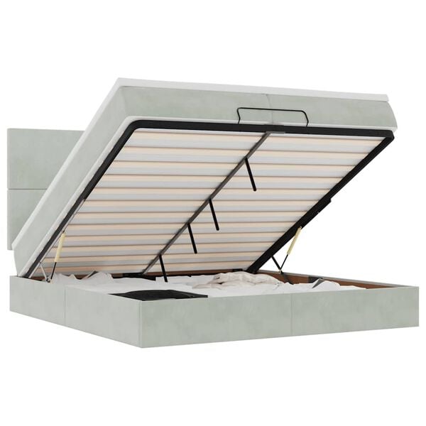 vidaXL Estrutura cama otomana colch&otilde;es 200x200cm veludo cinzento claro