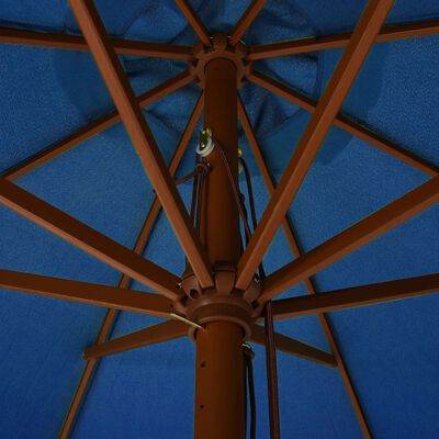 vidaXL Guarda-sol de exterior com poste em madeira 330 cm azul-ciano