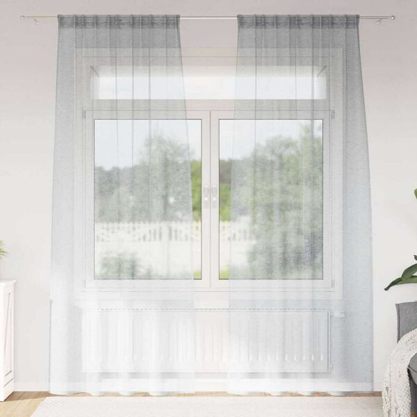 vidaXL Cortina de Voile 2 pcs Cinza Escuro 225 x 140 cm Poli&eacute;ster