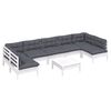 vidaXL 8 pcs conj. lounge de jardim c/ almofad&otilde;es pinho maci&ccedil;o branco