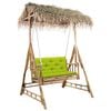 vidaXL Banco baloi&ccedil;o 2 lug. bambu c/ folhas palmeira e almofad&atilde;o 202cm