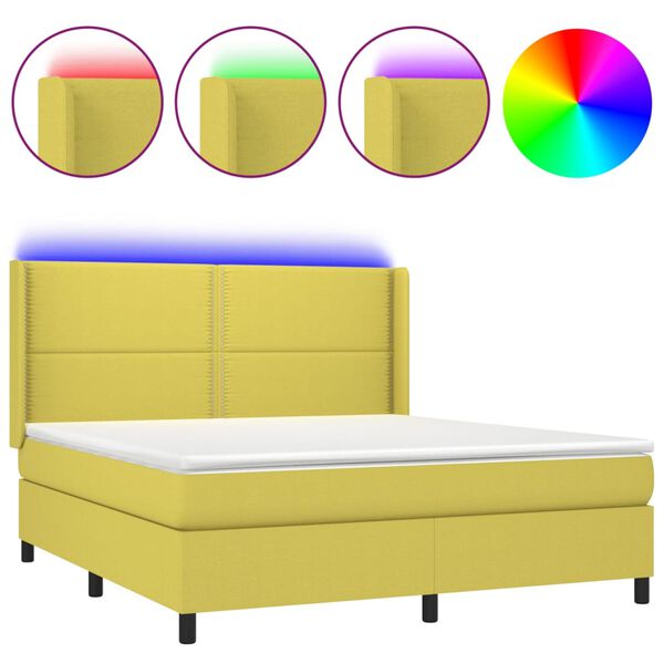 vidaXL Cama box spring c/ colch&atilde;o e LED 160x200 cm tecido verde