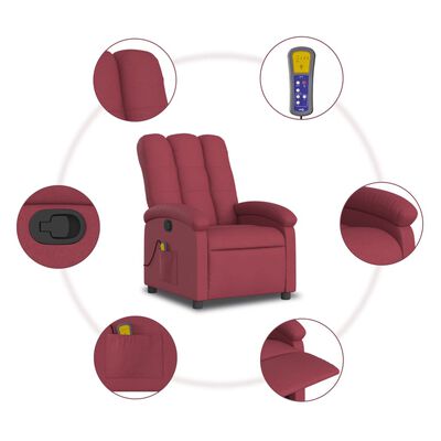 vidaXL Poltrona de massagens reclinável tecido vermelho tinto