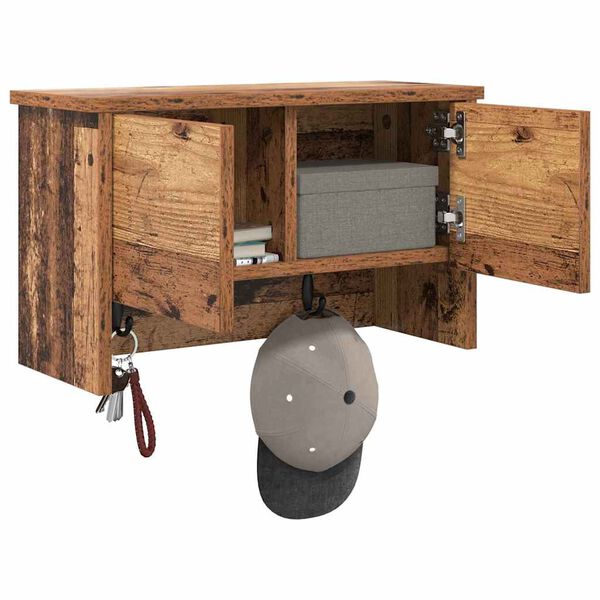 vidaXL Cabideiro de Parede com porta Madeira antiga 50 x 20 x 30 cm