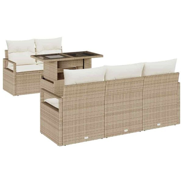 vidaXL Conjunto de Sof&aacute; de Jardim 6 pcs Bege Rattan Sint&eacute;tico