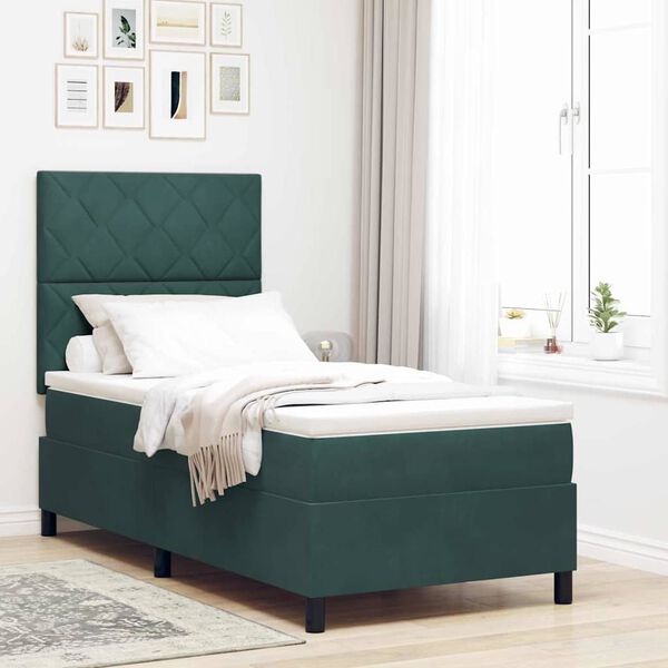 vidaXL Cama Box com colch&atilde;o Verde Escuro 90 x 190 cm tecido