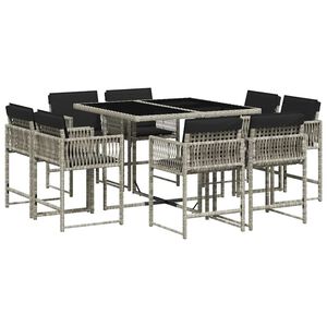 vidaXL 9 pcs conjunto de jantar p/ jardim c/ almofad&otilde;es cinzento claro