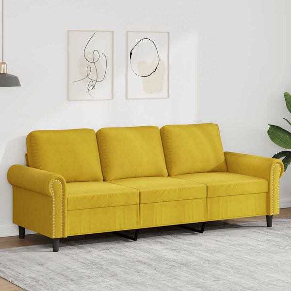 vidaXL Sof&aacute; de 3 lugares 180 cm veludo amarelo