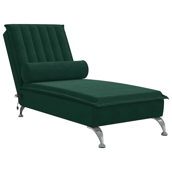 vidaXL Chaise lounge de massagem com rolo tecido verde-escuro