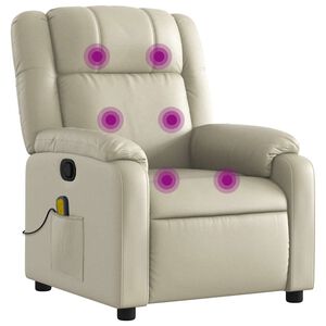 vidaXL Poltrona de massagem reclin&aacute;vel em couro sint&eacute;tico creme