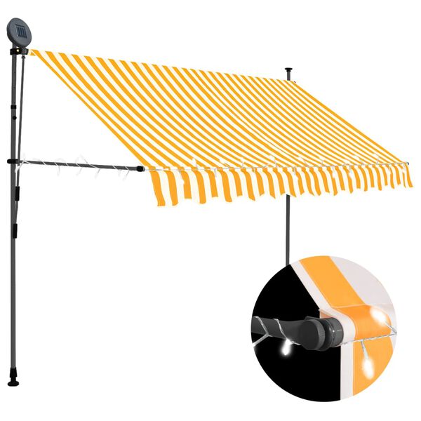 vidaXL Toldo retr&aacute;til manual com LED 300 cm branco e laranja