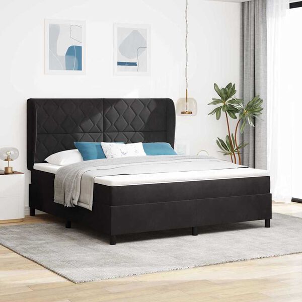 vidaXL Cama Box com colch&atilde;o com cabeceira Preto 200 x 180 cm Poli&eacute;ster