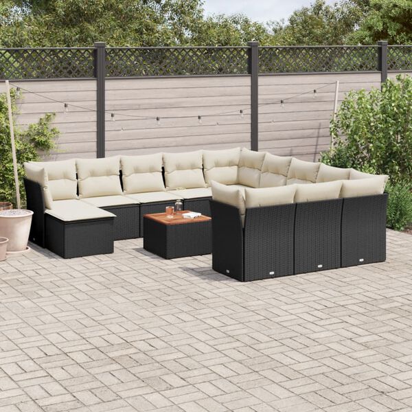 vidaXL 13 pcs conjunto de sof&aacute;s de jardim com almofad&otilde;es vime PE preto