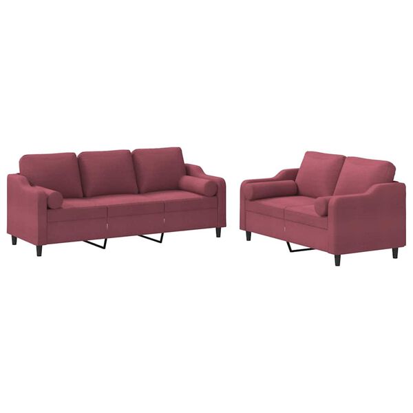 vidaXL 2 pcs conjunto de sof&aacute;s com almofadas tecido vermelho-tinto