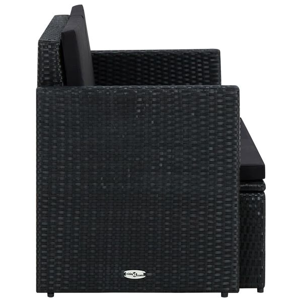 vidaXL Sof&aacute; de jardim 2 lugares com almofad&otilde;es vime PE preto