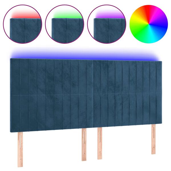 vidaXL Cabeceira cama c/ luzes LED veludo 160x5x118/128cm azul-escuro