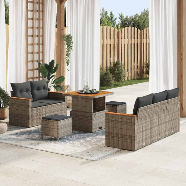 vidaXL Conjunto de Sof&aacute; de Jardim 8 pcs Cinzeto vime PE