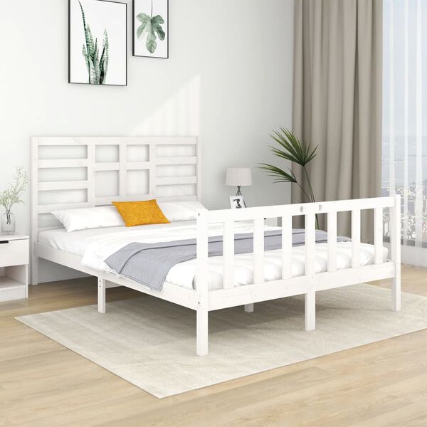 vidaXL Estrutura cama pequena casal 120x190 cm pinho maci&ccedil;o branco
