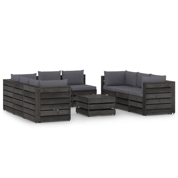 vidaXL 9 pcs conj. lounge jardim + almofad&otilde;es madeira impreg. cinzento