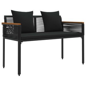 vidaXL Banco de exterior com almofada Preto 117 x 54 x 74.5 cm vime PE
