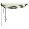 vidaXL Toldo retr&aacute;til manual com postes 6x3,5 m cor creme
