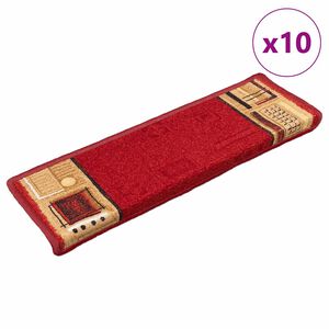 vidaXL Tapetes de escadas adesivos 10 pcs 65x21x4 cm vermelho