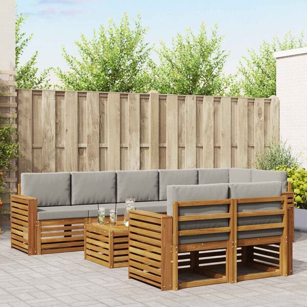 vidaXL Conjuntos de sof&aacute;s com almofada 9 pcs Cinza Natural e Claro