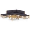 vidaXL 6 pcs conj. lounge jardim em bambu c/ almofad&otilde;es cinza-escuro