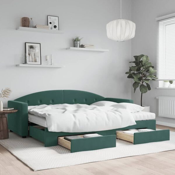 vidaXL Sofá-cama c/ gavetão e gavetas 80x200cm veludo verde-escuro