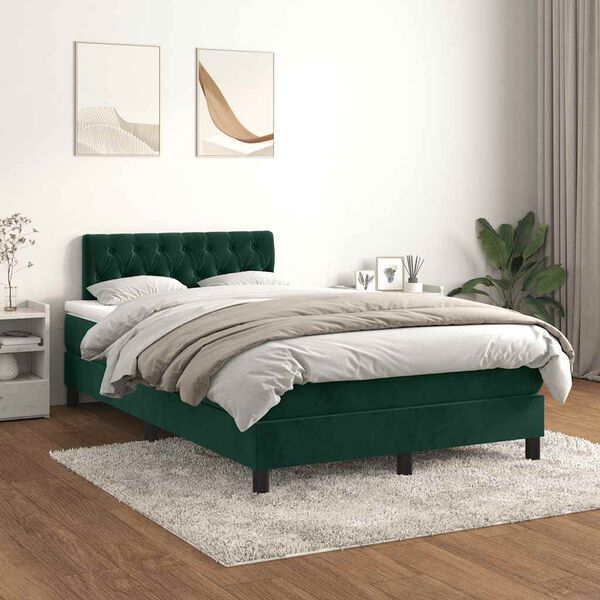 vidaXL Cama boxspring com colch&atilde;o 120x190 cm veludo verde-escuro