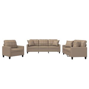 vidaXL 3 pcs conjunto sof&aacute;s c/ almofadas couro artificial cappuccino