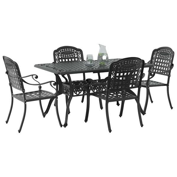vidaXL Conjunto de Jantar para Jardim 5 pcs Preto Alum&iacute;nio
