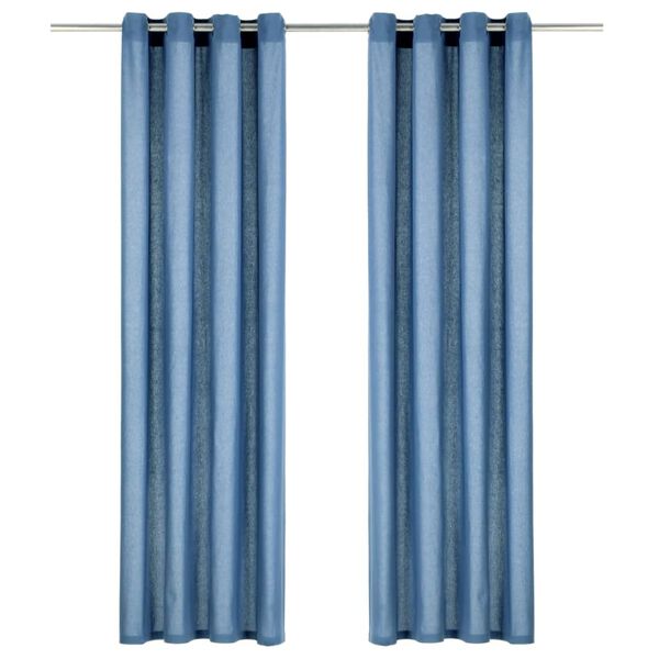 vidaXL Cortinas com argolas de metal 2 pcs algod&atilde;o 140x175 cm azul