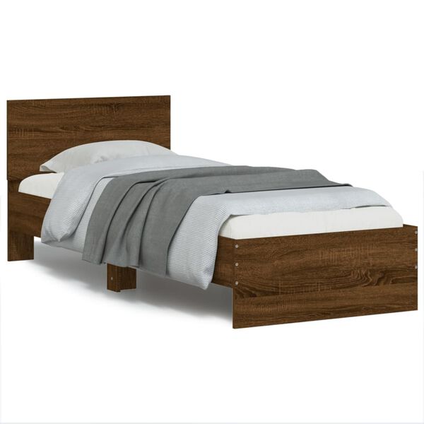 vidaXL Cama sem colch&atilde;o com cabeceira 75x190 cm carvalho castanho