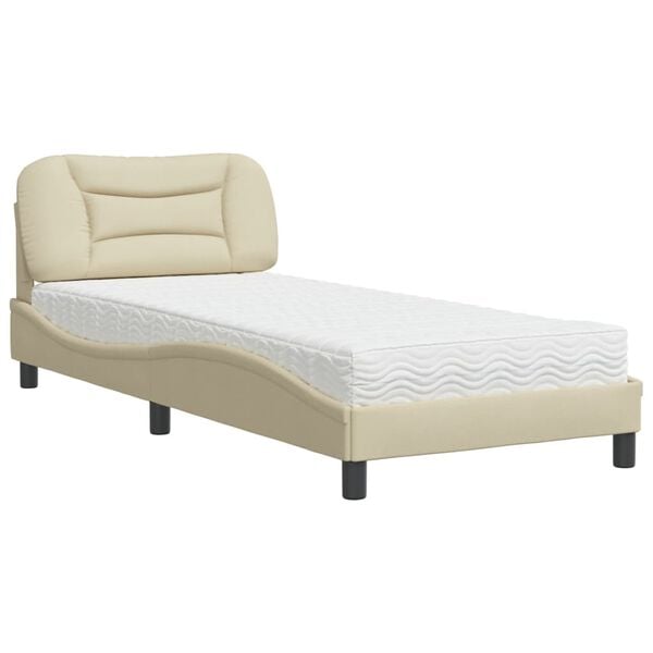 vidaXL Cama com colch&atilde;o Hvar 90x200 cm tecido cor creme