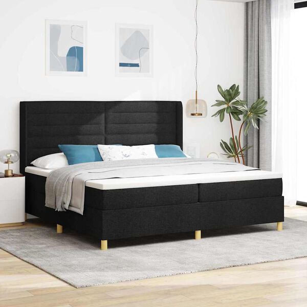vidaXL Cama Box com colch&atilde;o com cabeceira Preto 200 x 200 cm tecido