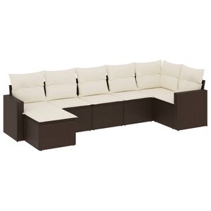 vidaXL 7 pcs conjunto de sof&aacute;s jardim c/ almofad&otilde;es vime PE castanho
