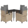 vidaXL 5pcs conj. jantar jardim c/ almofad&otilde;es vime PE bege misturado