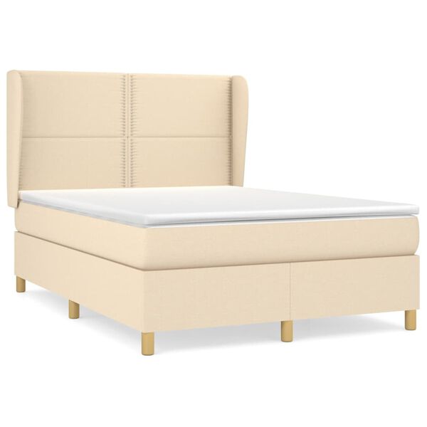 vidaXL Cama com molas/colch&atilde;o 140x190 cm tecido cor creme