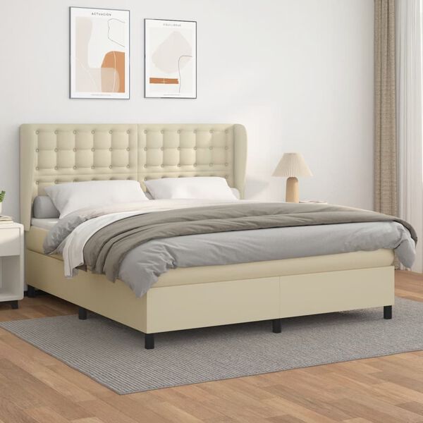 vidaXL Cama com molas/colch&atilde;o 180x200 cm couro artificial cor creme