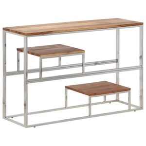 vidaXL Mesa consola a&ccedil;o inoxid&aacute;vel/madeira de ac&aacute;cia maci&ccedil;a prateado