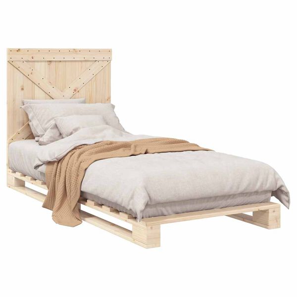 vidaXL Estrutura de cama com cabeceira 90x200 cm pinho maci&ccedil;o