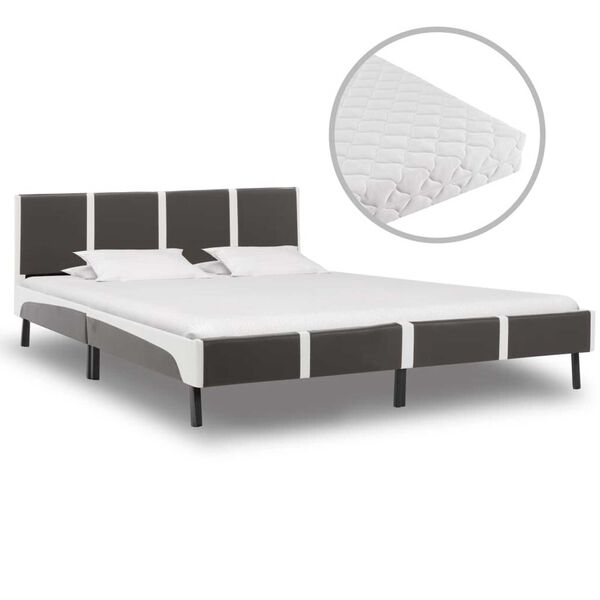 vidaXL Cama com colch&atilde;o 180x200 cm couro artificial cinzento e branco