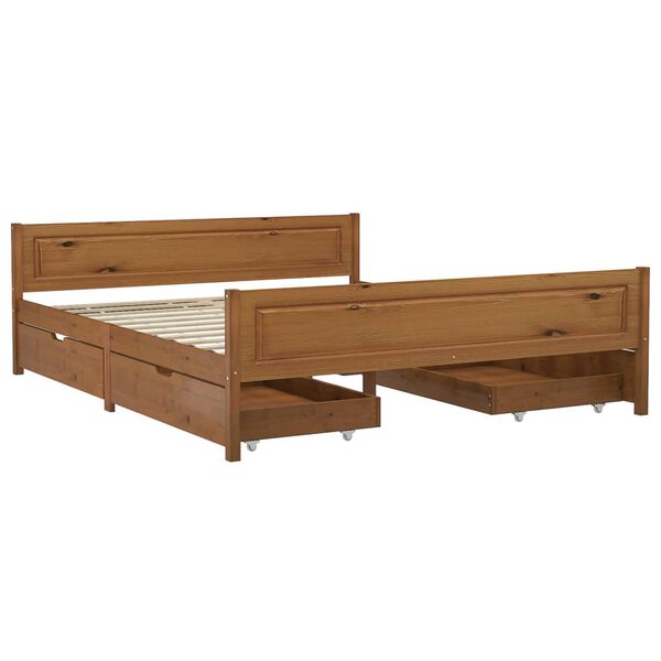 vidaXL Estrutura cama c/ 4 gavetas 160x200cm pinho maci&ccedil;o castanho mel