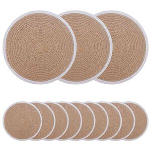 vidaXL Sousplat de Juta 12 unid. Natural e Branco 100% Juta Tossa