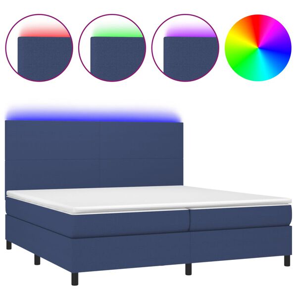 vidaXL Cama box spring c/ colch&atilde;o e LED 200x200 cm tecido azul