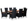 vidaXL 9 pcs conjunto jantar exterior vime PE madeira de ac&aacute;cia preto