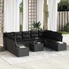 vidaXL Conjunto de Sofá de Jardim com almofada 9 pcs Preto Polirattan